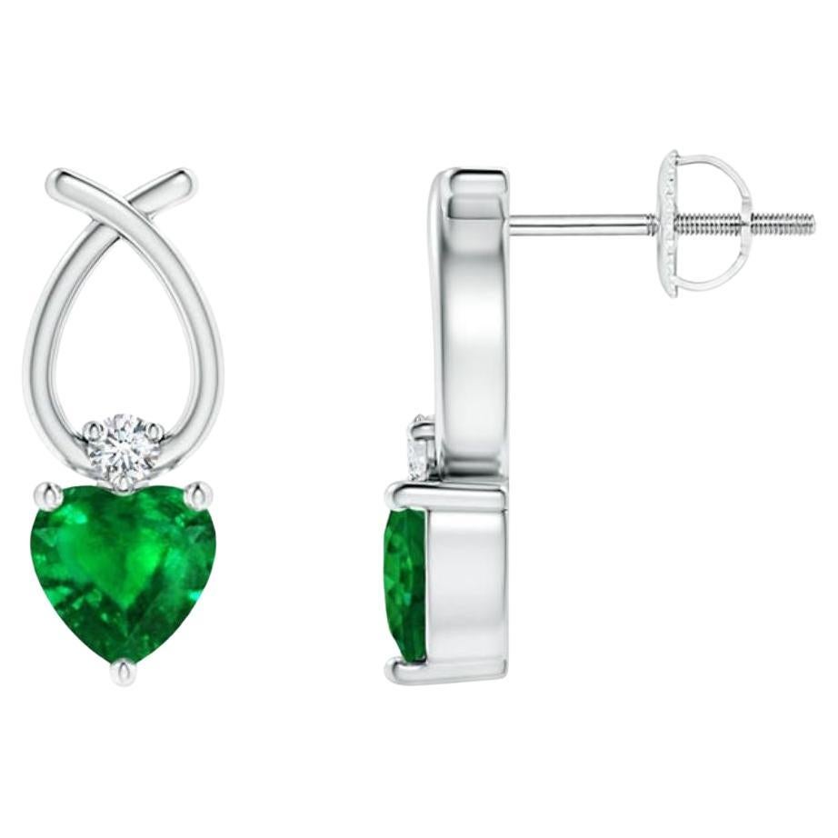 ANGARA Natural Heart Shaped 0.80ct Emerald Earrings with Diamond 14K White Gold