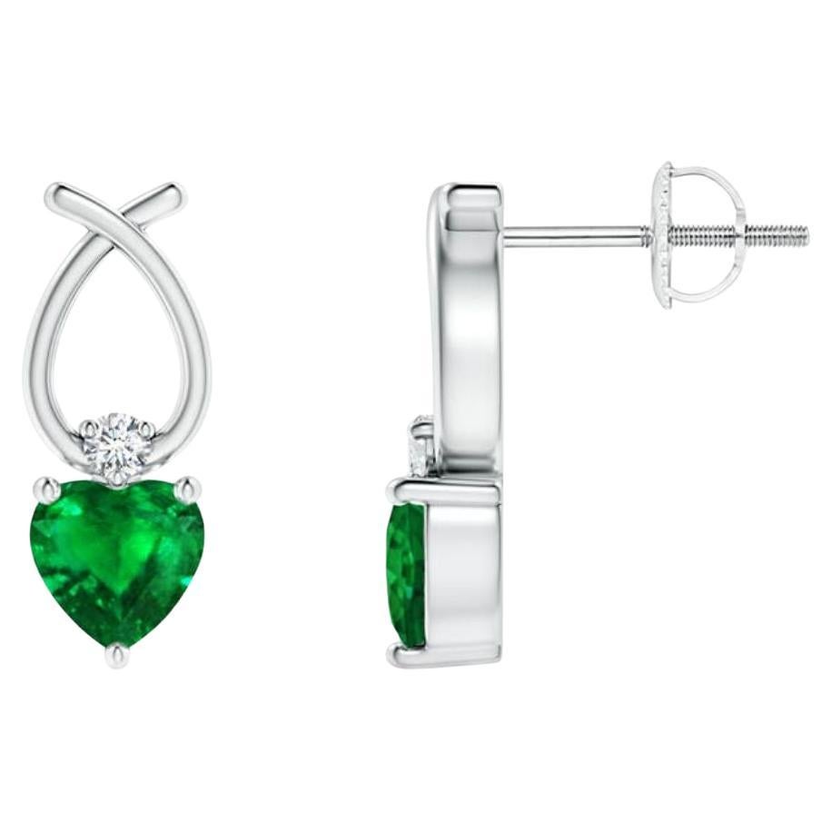 ANGARA Natural Heart Shaped 0.40ct Emerald Earrings with Diamond in Platinum For Sale