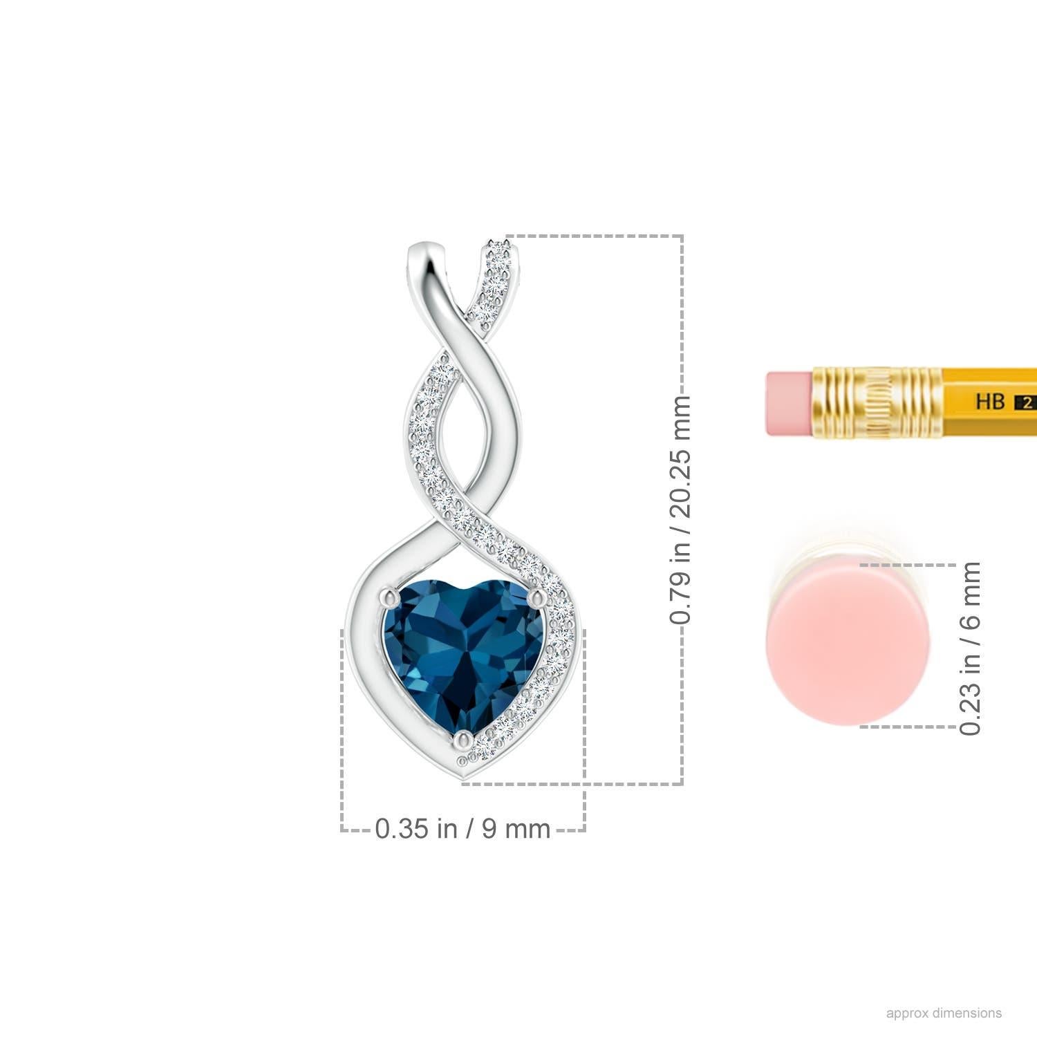 Heart Cut Natural Heart-Shaped London Blue Topaz Pendant with Diamond in 14K White Gold For Sale