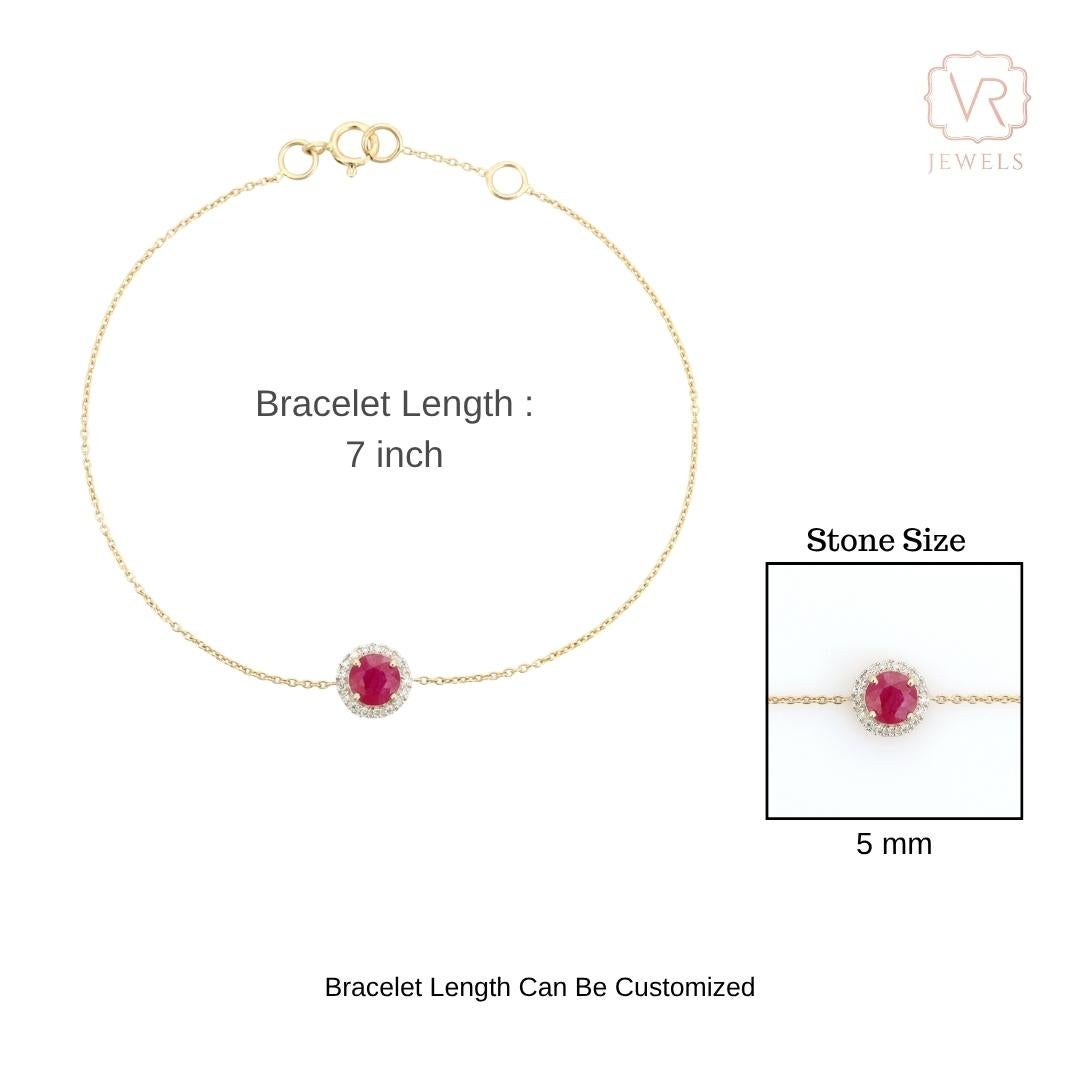 Bracciale a catena con rubino naturale a forma di cuore e accenti di diamanti a raggiera in oro 14K in vendita 8