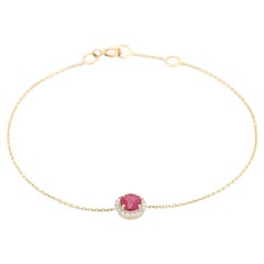 Bracciale a catena con rubino naturale a forma di cuore e accenti di diamanti a raggiera in oro 14K