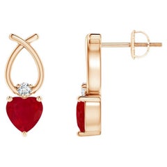 ANGARA Natural Heart Shaped 1.10ct Ruby Earrings with Diamond in 14KRose Gold