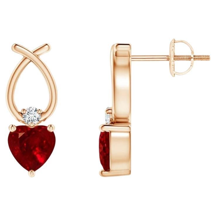 ANGARA Natural Heart Shaped 1.10ct Ruby Earrings with Diamond in 14KRose Gold For Sale
