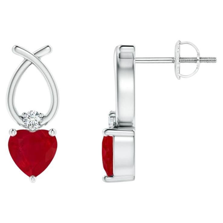 ANGARA Natural Heart Shaped 1.10ct Ruby Earrings with Diamond in 14KWhite Gold For Sale