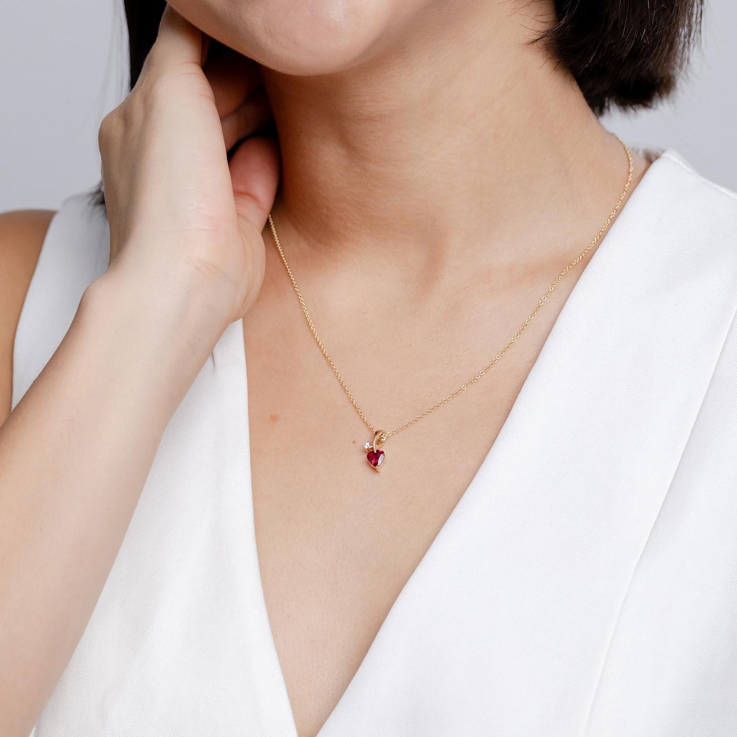 Modern Natural Heart-Shaped Ruby Pendant with Diamond in White Gold (Size-5mm) For Sale