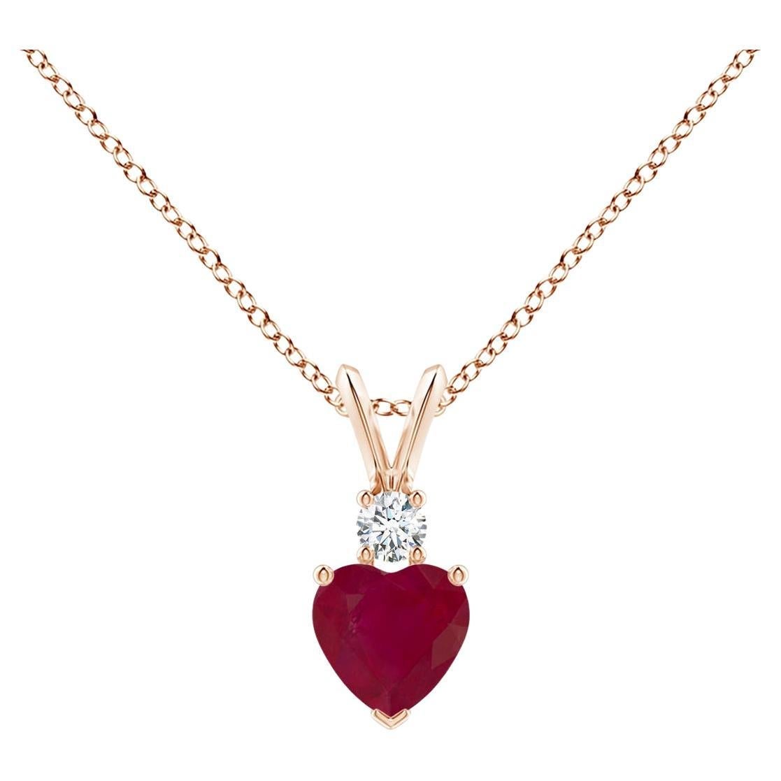 Natural Heart-Shaped Ruby Rabbit Ear Bale Pendant in 14K Rose Gold