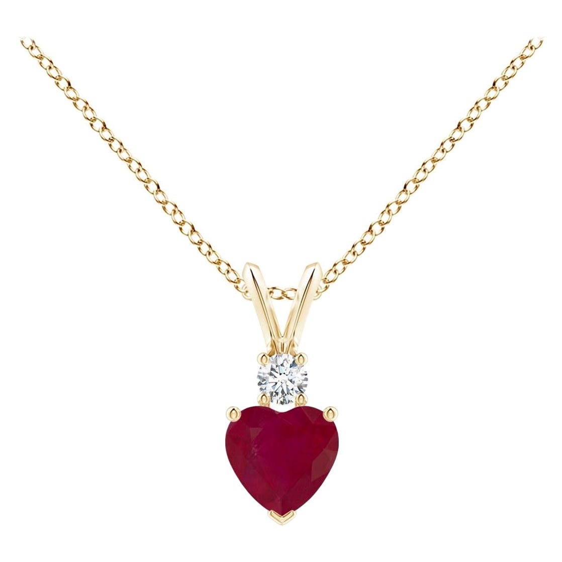 Natural Heart-Shaped Ruby Rabbit Ear Bale Pendant in 18K Yellow Gold For Sale