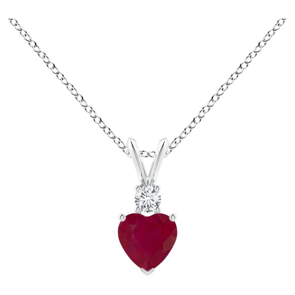 Natural Heart-Shaped Ruby Rabbit Ear Bale Pendant in Platinum