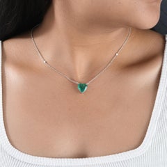 Heart Cut Natural Emerald Pendant with Diamond Station Chain 18K White Gold