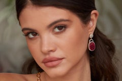 Natural Heated Mozambique Ruby And Diamond Earrings in 18K Yellow Gold