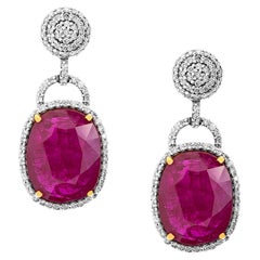 Natural Heated Mozambique Ruby And Diamond Earrings in 18K Yellow Gold