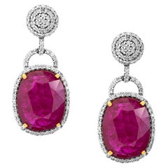 Pendientes de oro amarillo de 18 quilates con rubí natural de Mozambique calentado y diamantes