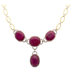 Natural Heated Mozambique Ruby and Diamond Necklace in 18K Yellow Gold