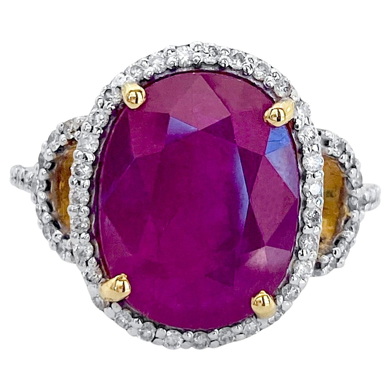 Natural Heated Mozambique Ruby and Diamond Ring in 18K Yellow Gold For Sale