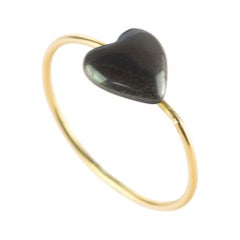 Natural Hematite Heart 18 Karat Yellow Gold Planet Love Boho Band Ring