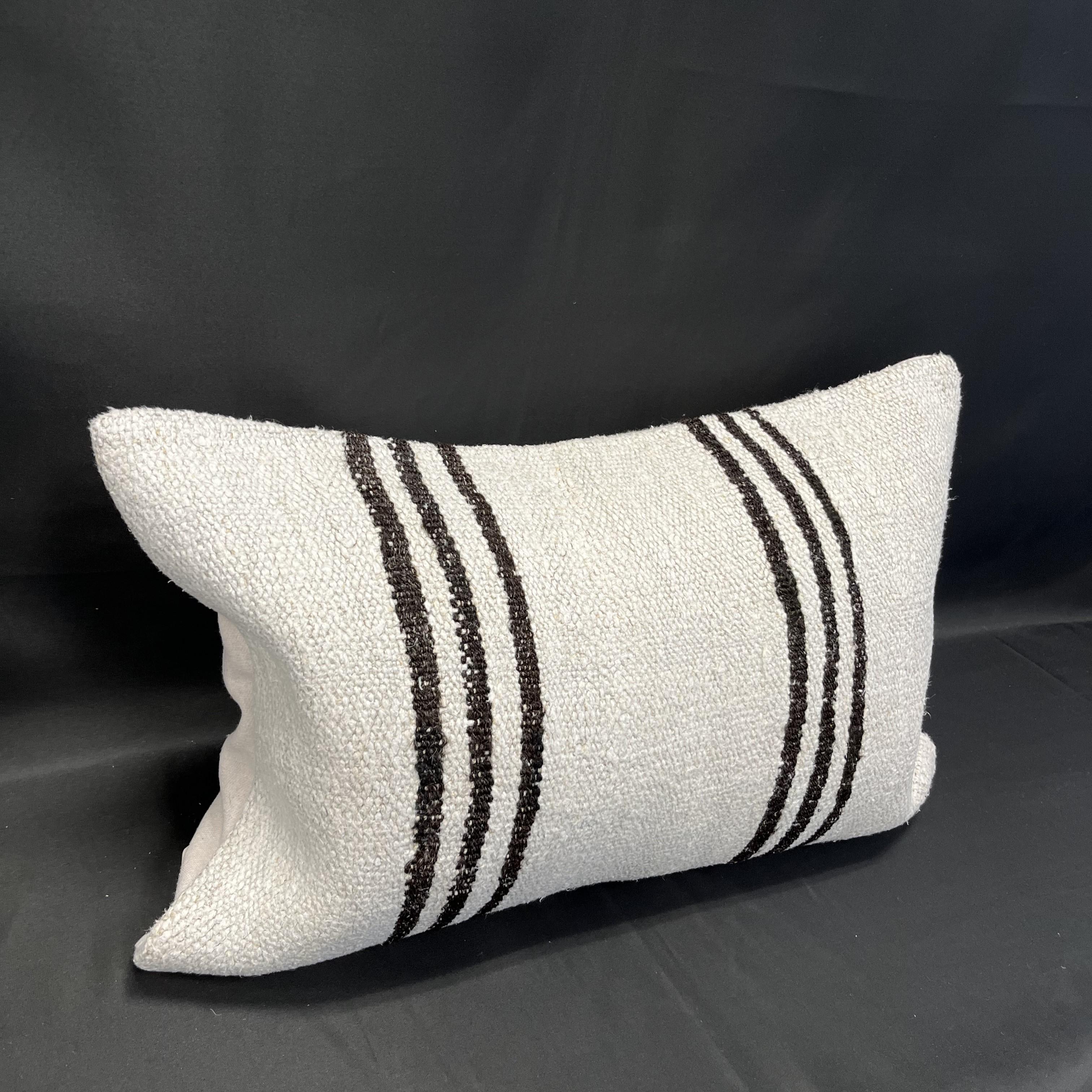 Modern Natural Hemp Pillow Cover Beige with Brown Striped Pattern 15