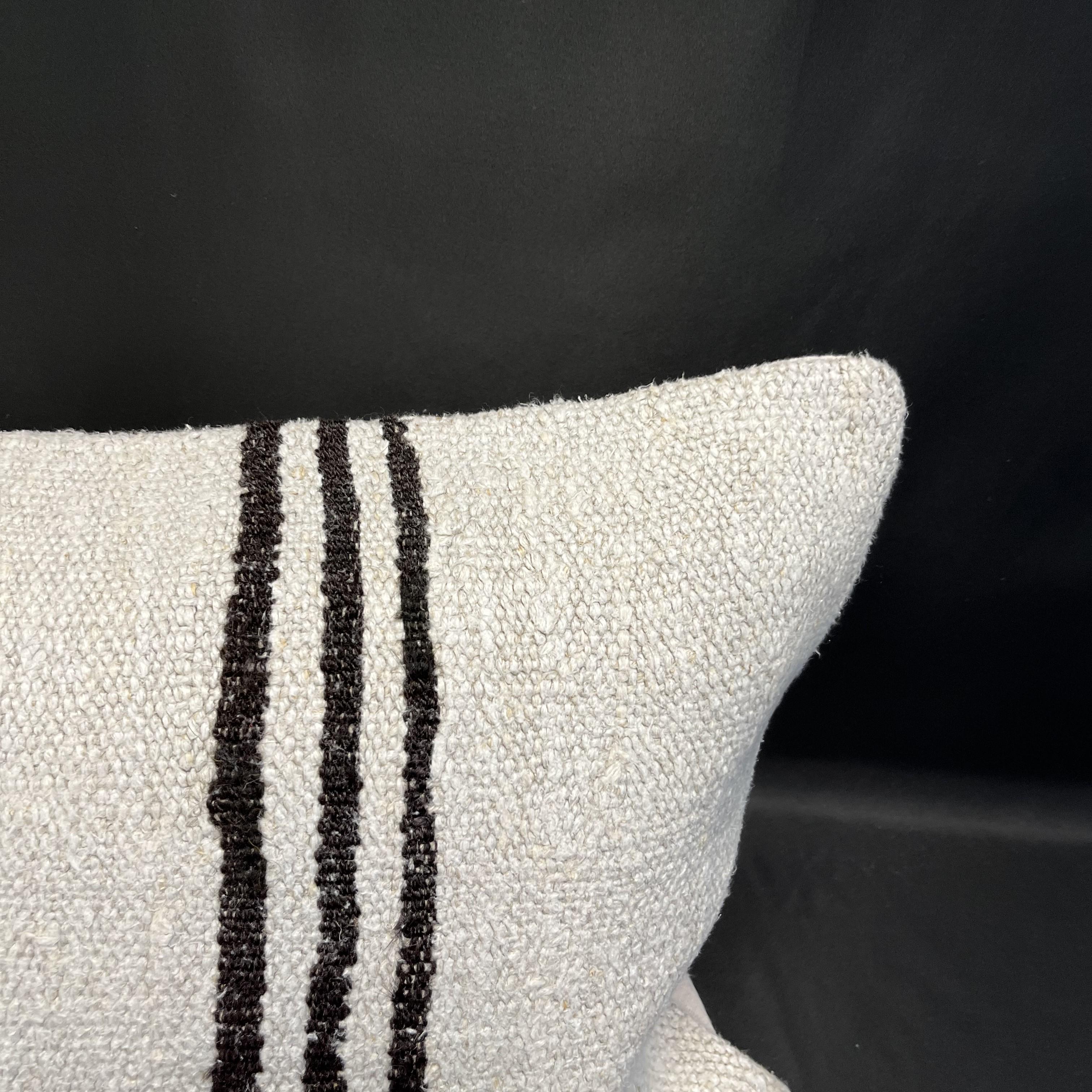 Turkish Natural Hemp Pillow Cover Beige with Brown Striped Pattern 15