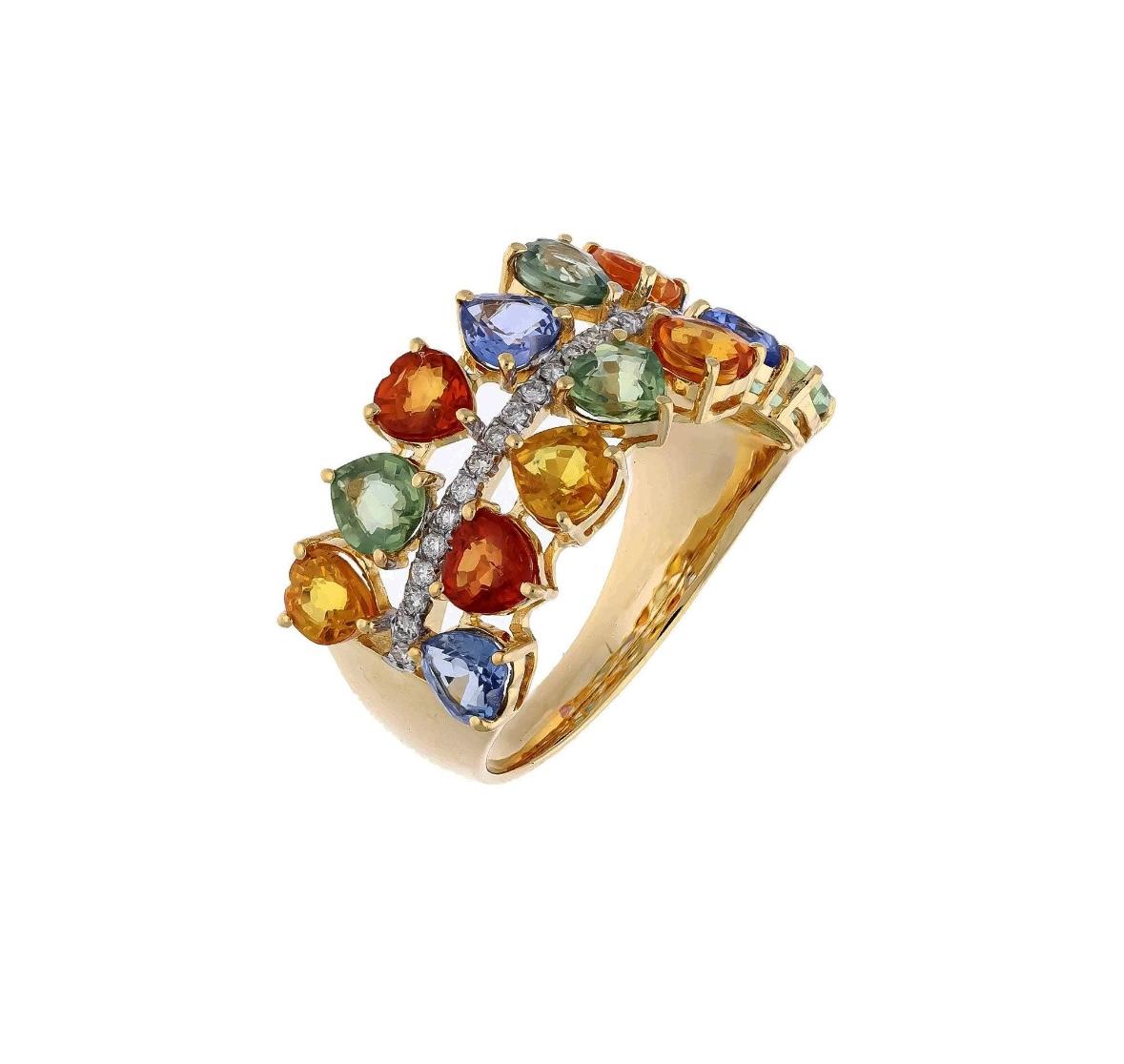 Natural Herart cut rainbow sapphire & diamond ring in 18k gold In New Condition In jaipur, IN