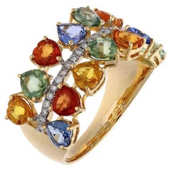 Natural Herart cut rainbow sapphire & diamond ring in 18k gold