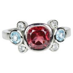 Natural Hessonite Garnet & Blue Topaz Ring