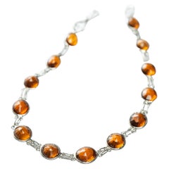 13ctw Natural Brown Orange Hessonite Garnet Tennis Bracelet Platinum Silver