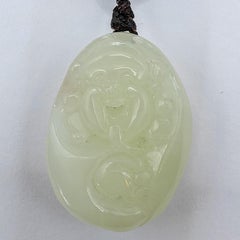 Natural Hetian White Jade 和田白玉 Longevity God Shou Gong 壽公 Pendant Bead Necklace