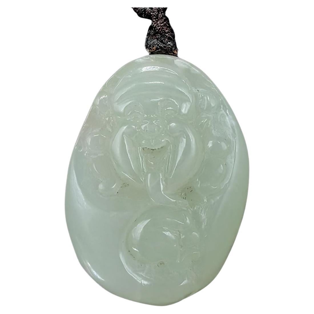 Collana di perle di giada bianca Hetian naturale 和田白玉 Dio della Longevità Shou Gong 壽公
