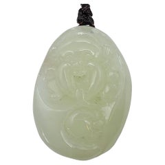 Natural Hetian White Jade 和田白玉 Longevity God Shou Gong 壽公 Pendant Bead Necklace