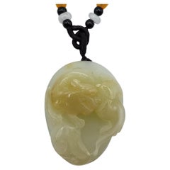 Natural Hetian White Jade Pixiu 貔貅 Ruyi Pendant with Golden-Brown Skin