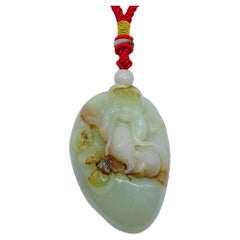 Natural Hetian White Jade 和田白玉 Shouxing God of Longevity 壽星公 Pendant with Russet