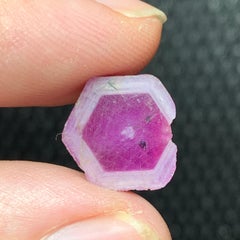 Natural Hexagonal Rare Ruby (Corundum) Polished Slice Pinkish Red for Jewelry