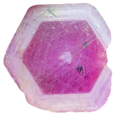 Natural Hexagonal Rare Ruby (Corundum) Polished Slice Pinkish Red for Jewelry