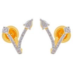 Natural HI/SI Pave Diamond V Shape Stud Earrings 14 Karat Yellow Gold Jewelry
