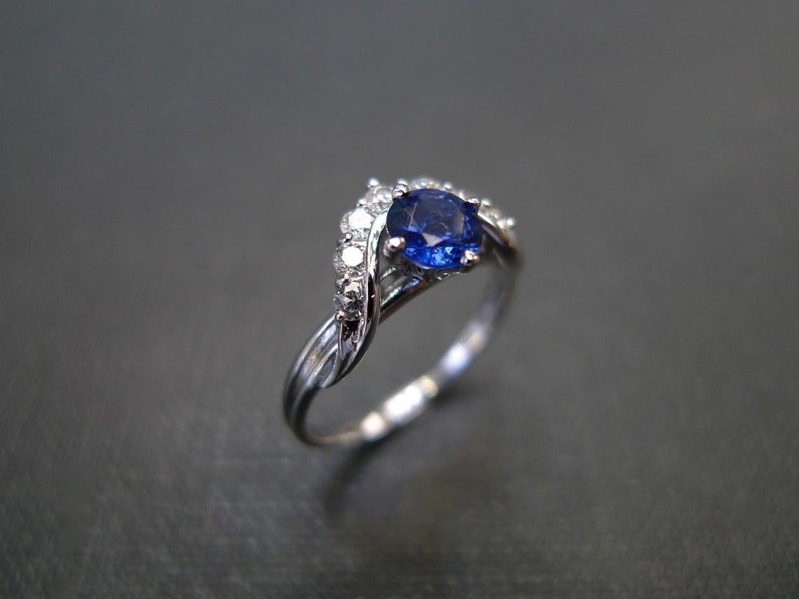 For Sale:  Natural High Quality Blue Sapphire Diamond Engagement Ring in 18K White Gold 5