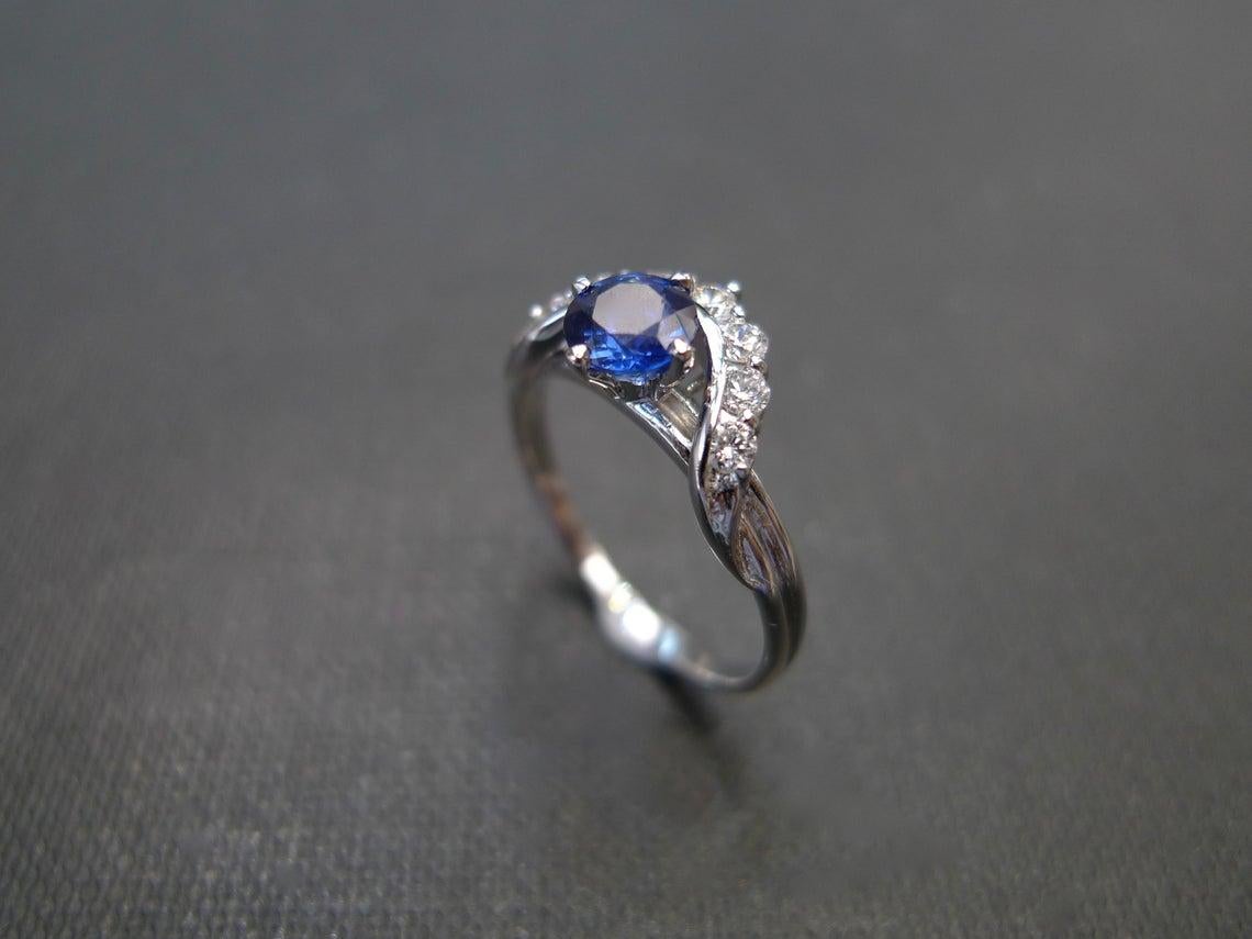 For Sale:  Natural High Quality Blue Sapphire Diamond Engagement Ring in 18K White Gold 6