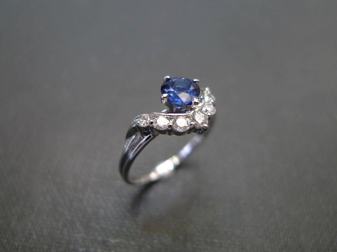 For Sale:  Natural High Quality Blue Sapphire Diamond Engagement Ring in 18K White Gold 7