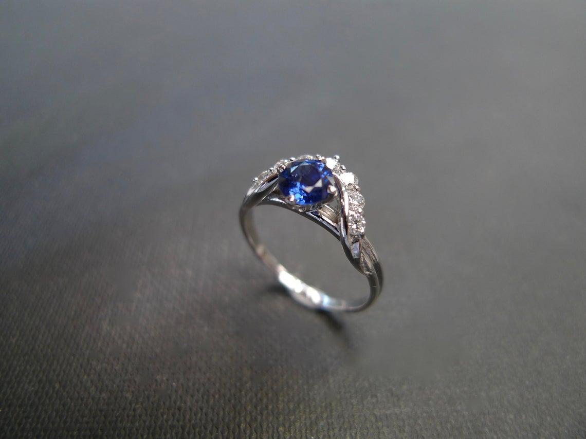 For Sale:  Natural High Quality Blue Sapphire Diamond Engagement Ring in 18K White Gold 8