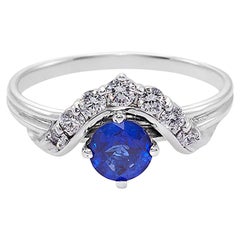 Bague de fiançailles en or blanc 18 carats avec saphir bleu de haute qualité et diamants