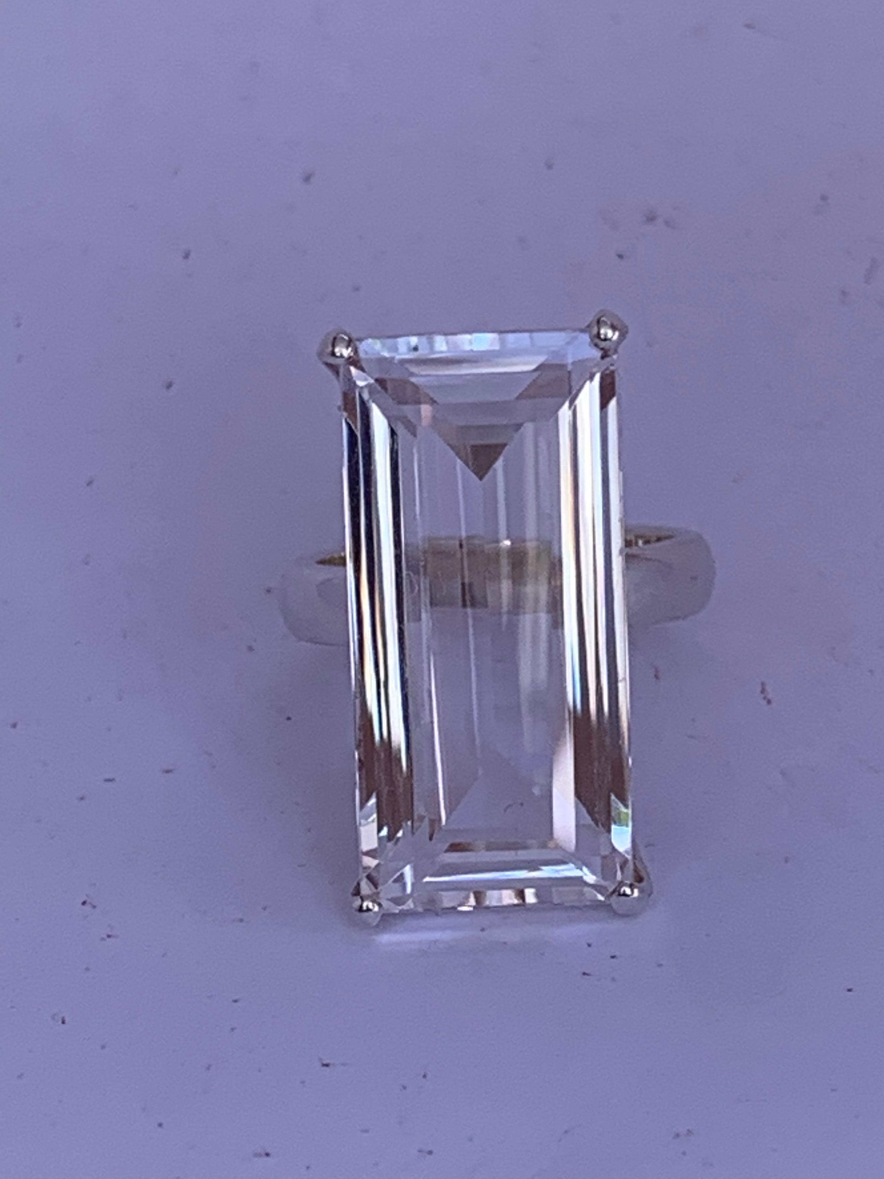 Emerald Cut Natural Himalayan Rock Crystal Sterling Silver Ring For Sale