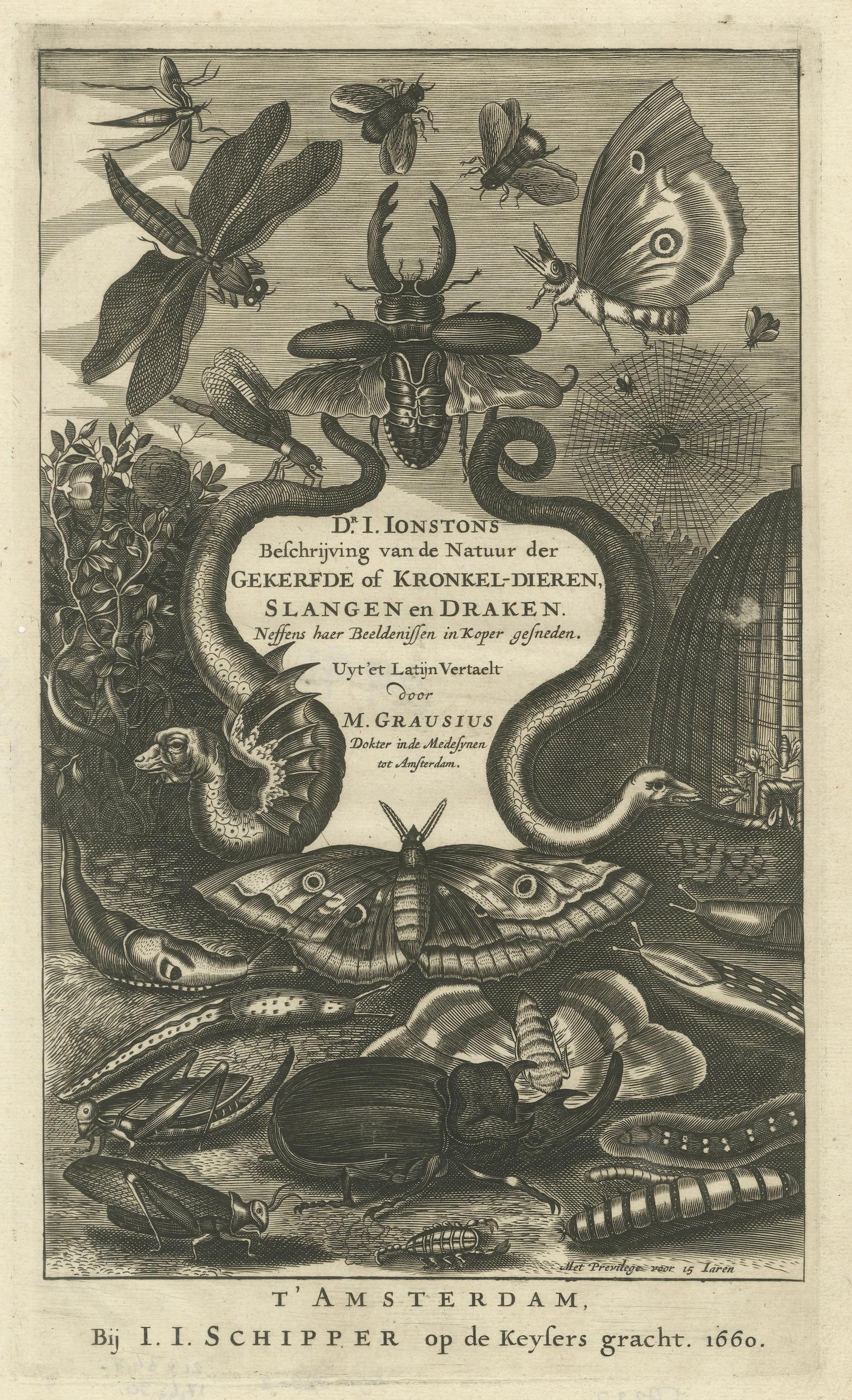 Natural History Title Page, Insects & Serpents, Jan Jonston, Amsterdam 1660