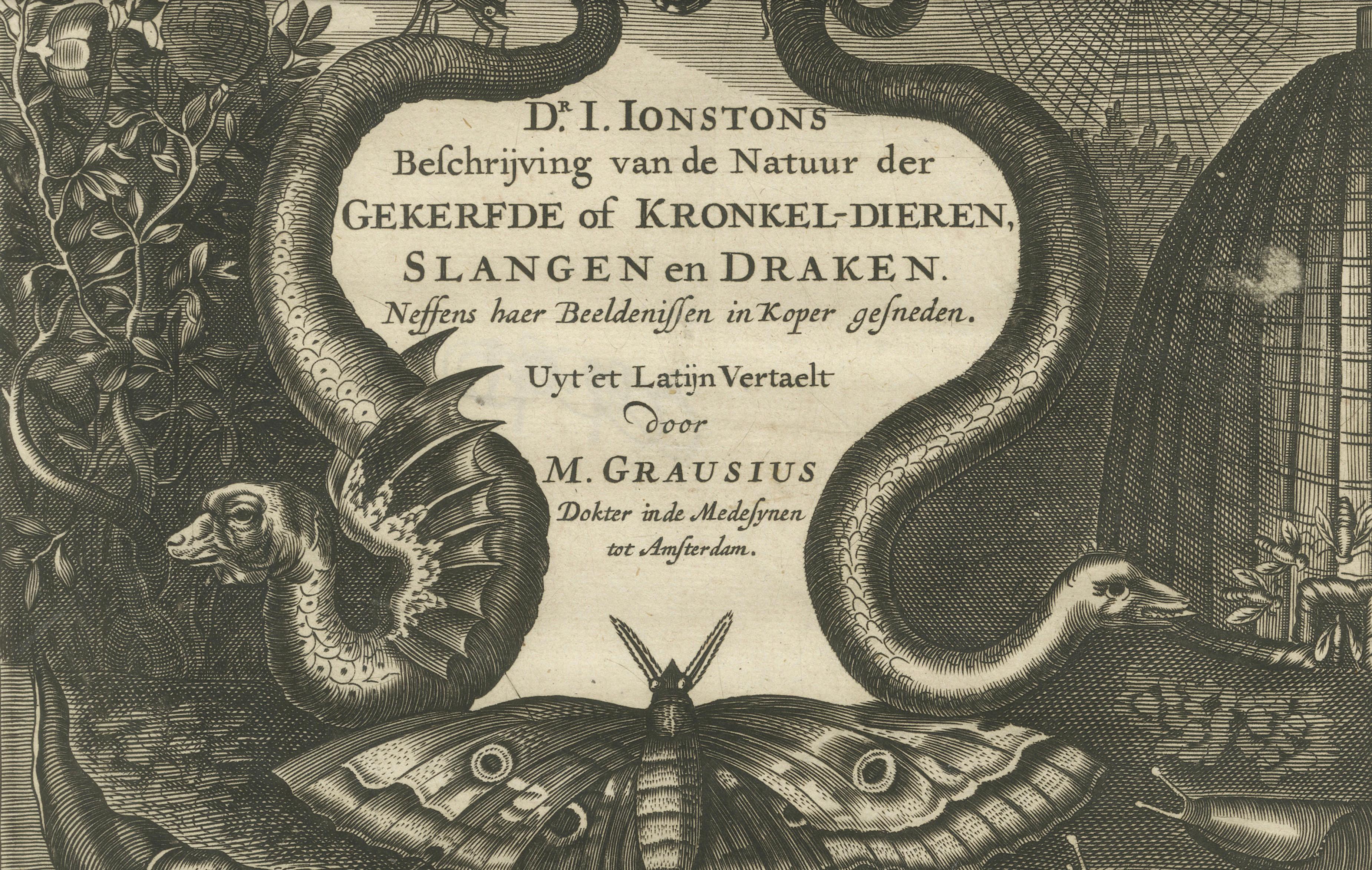 Natural History Title Page, Insects & Serpents, Jan Jonston, Amsterdam 1660