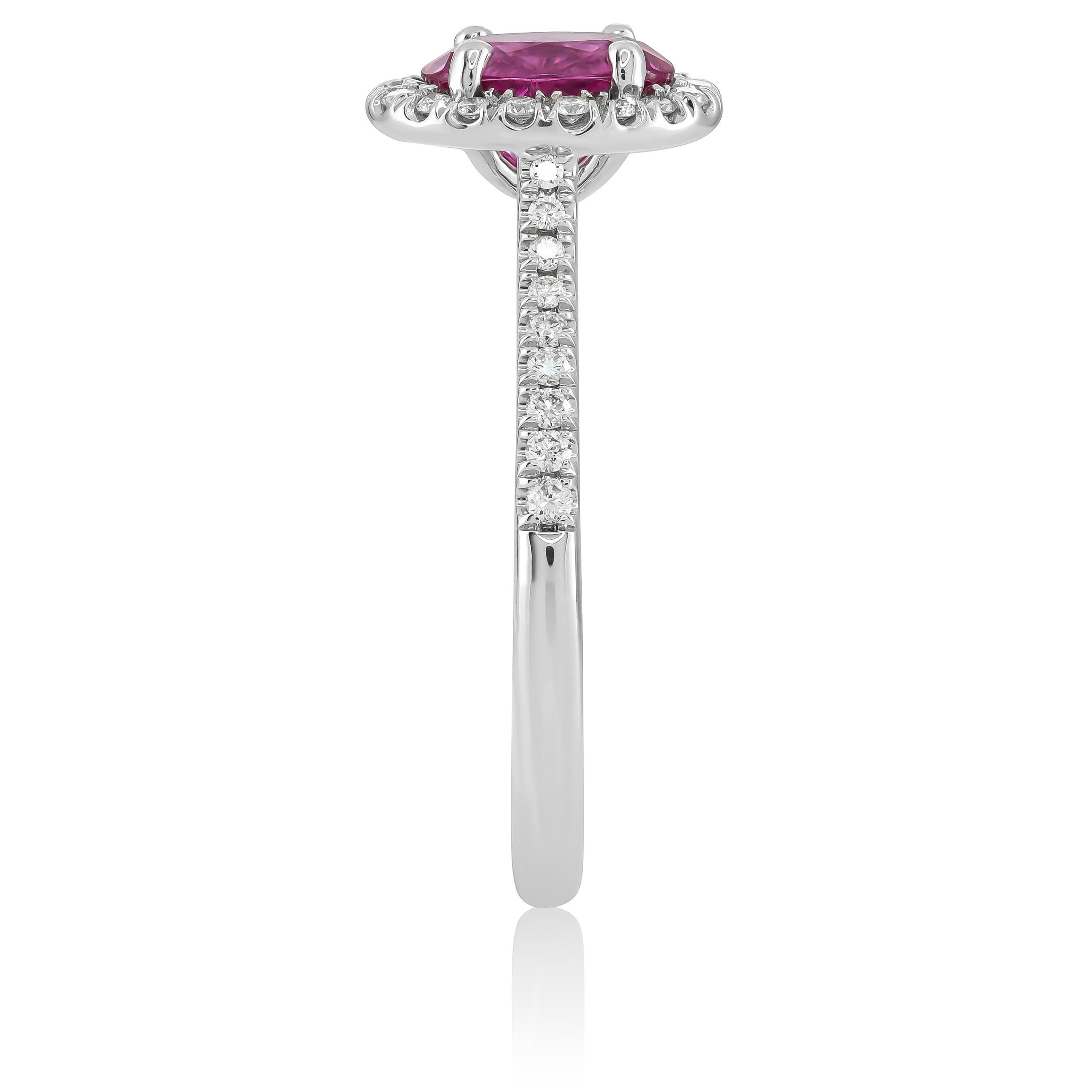 Mixed Cut Natural Hot Pink Rubellite Stone 0.79 carats set in 14K White Ring with Diamonds For Sale
