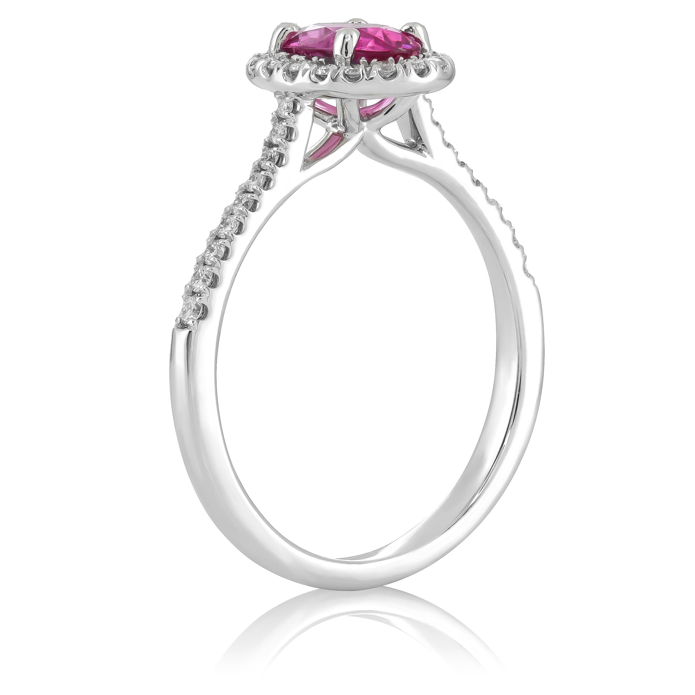 Natural Hot Pink Rubellite Stone 0.79 carats set in 14K White Ring with Diamonds In New Condition For Sale In Los Angeles, CA