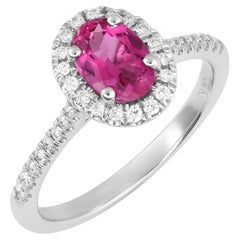 Natural Hot Pink Rubellite Stone 0.79 carats set in 14K White Ring with Diamonds