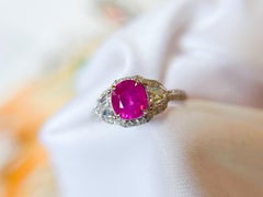 Natural Hot Pink Sapphire Ring in 18K White Gold and Diamonds