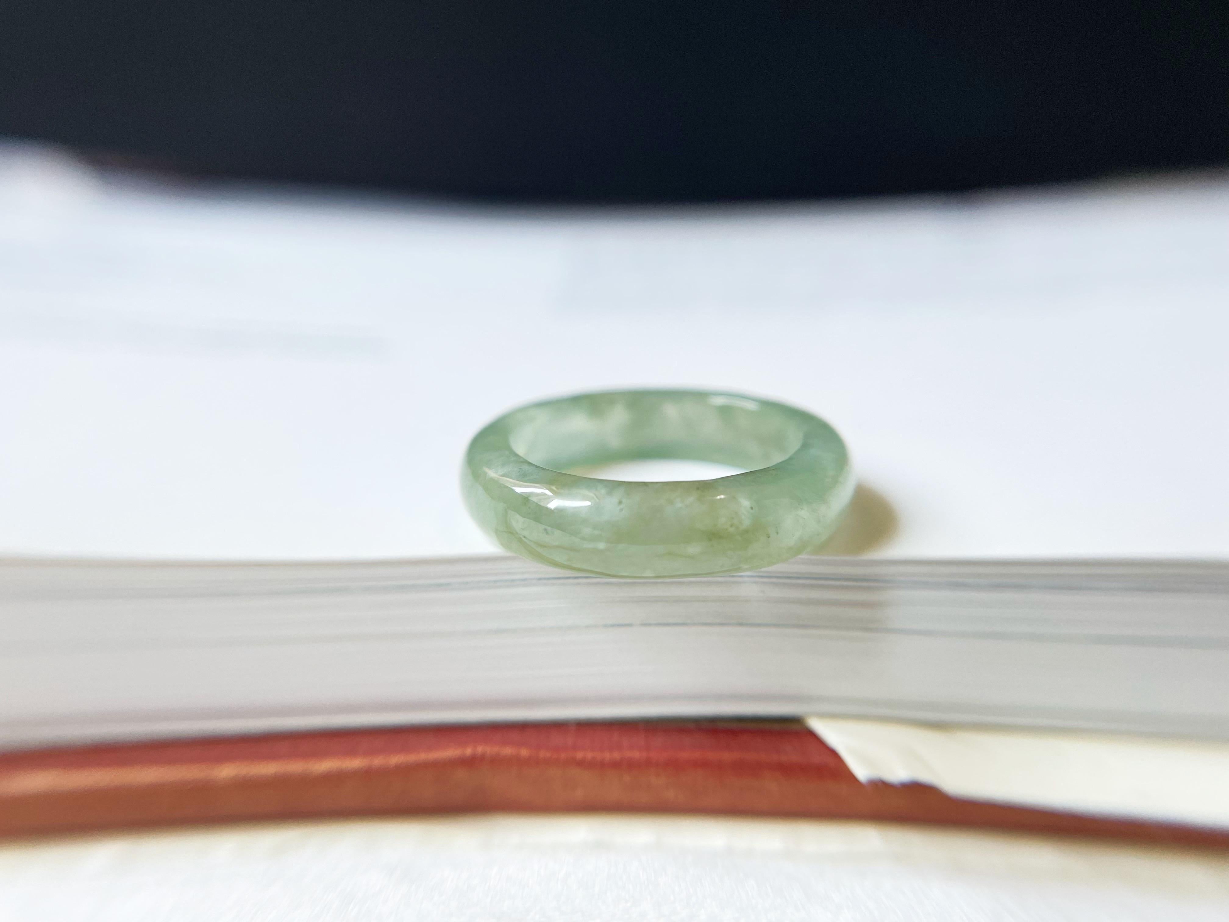 Natural Icy Pale Green Jadeite Ring Band from Myanmar For Sale 4
