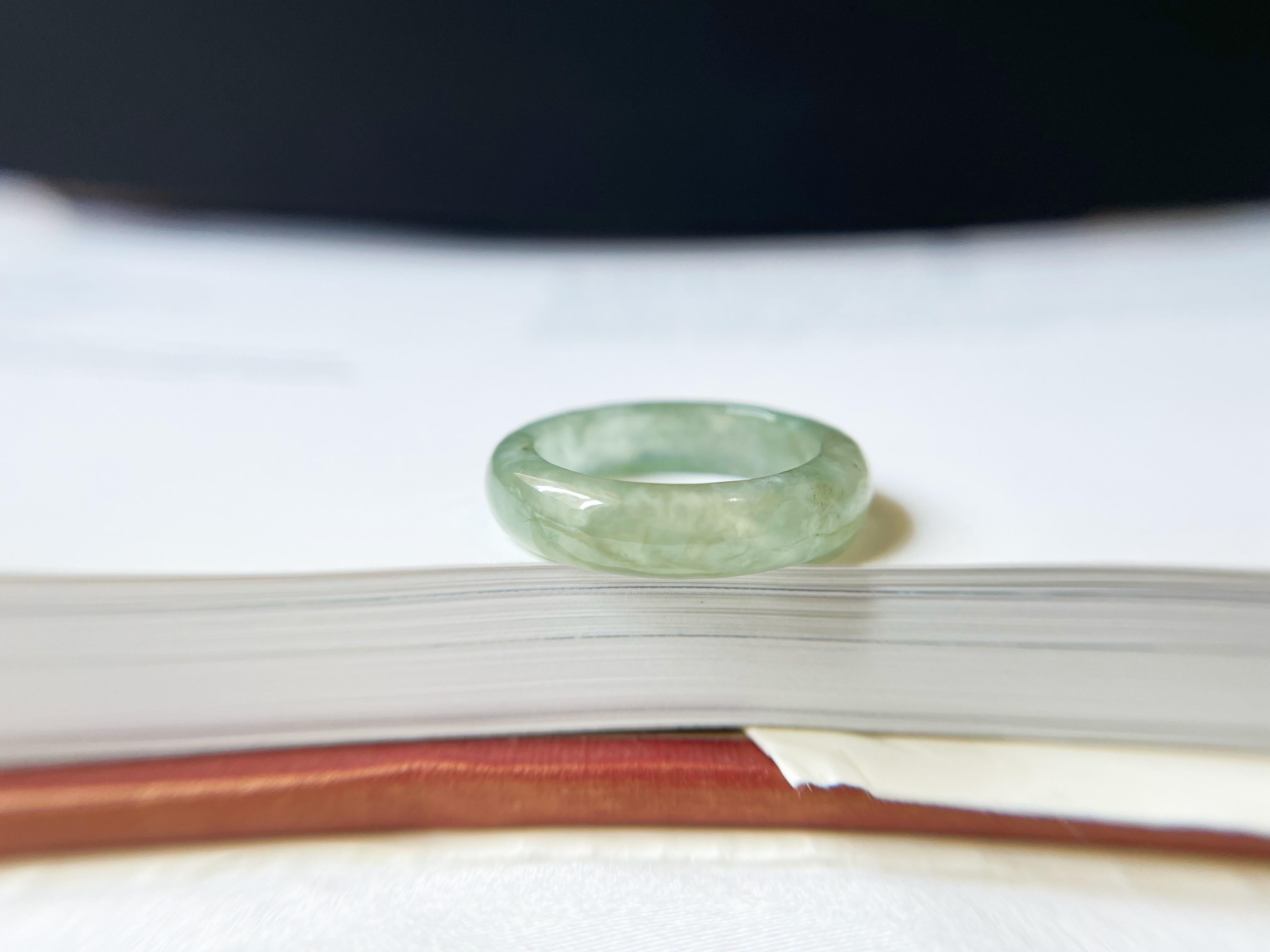 Natural Icy Pale Green Jadeite Ring Band from Myanmar For Sale 5