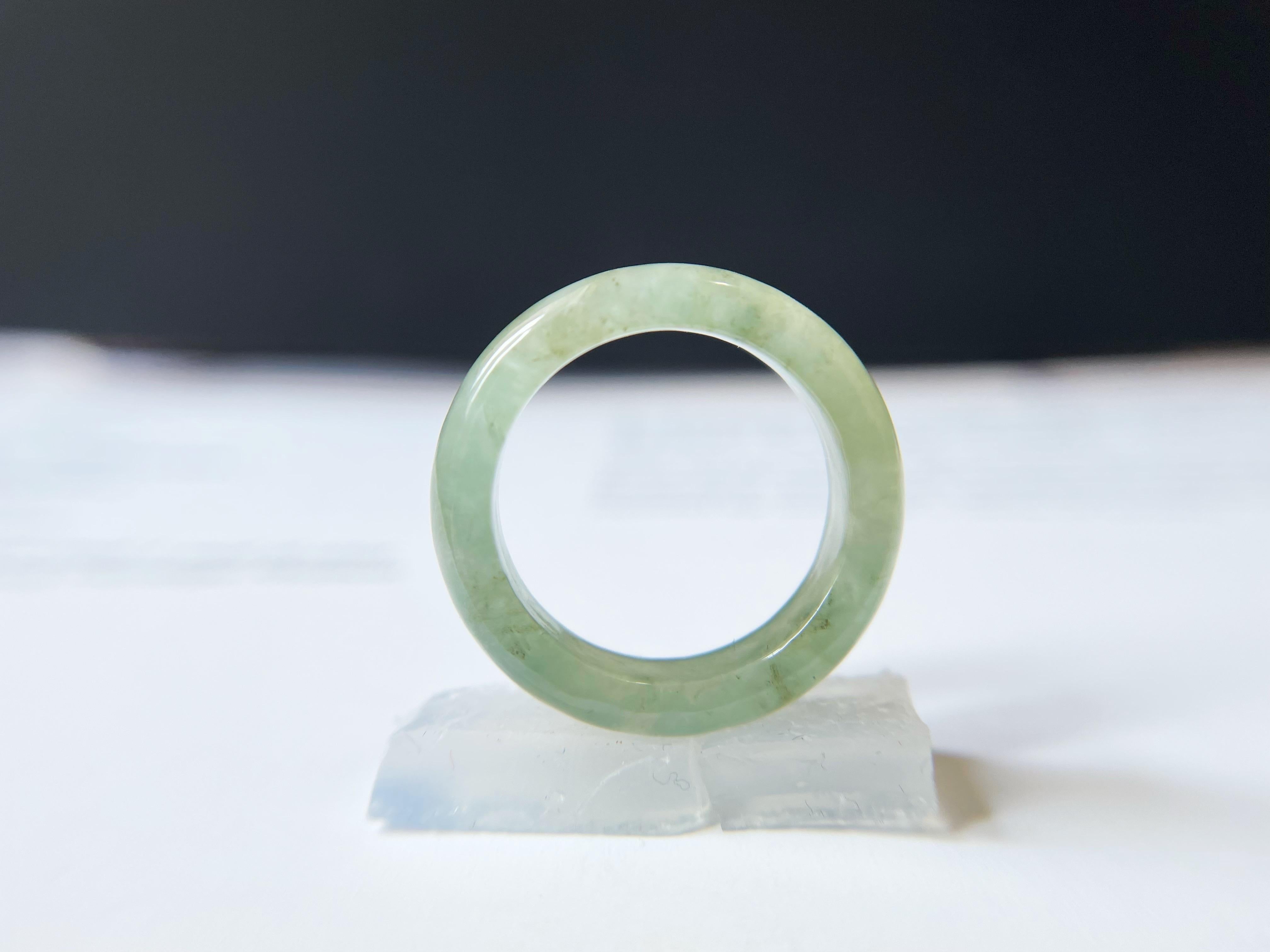 Round Cut Natural Icy Pale Green Jadeite Ring Band from Myanmar For Sale