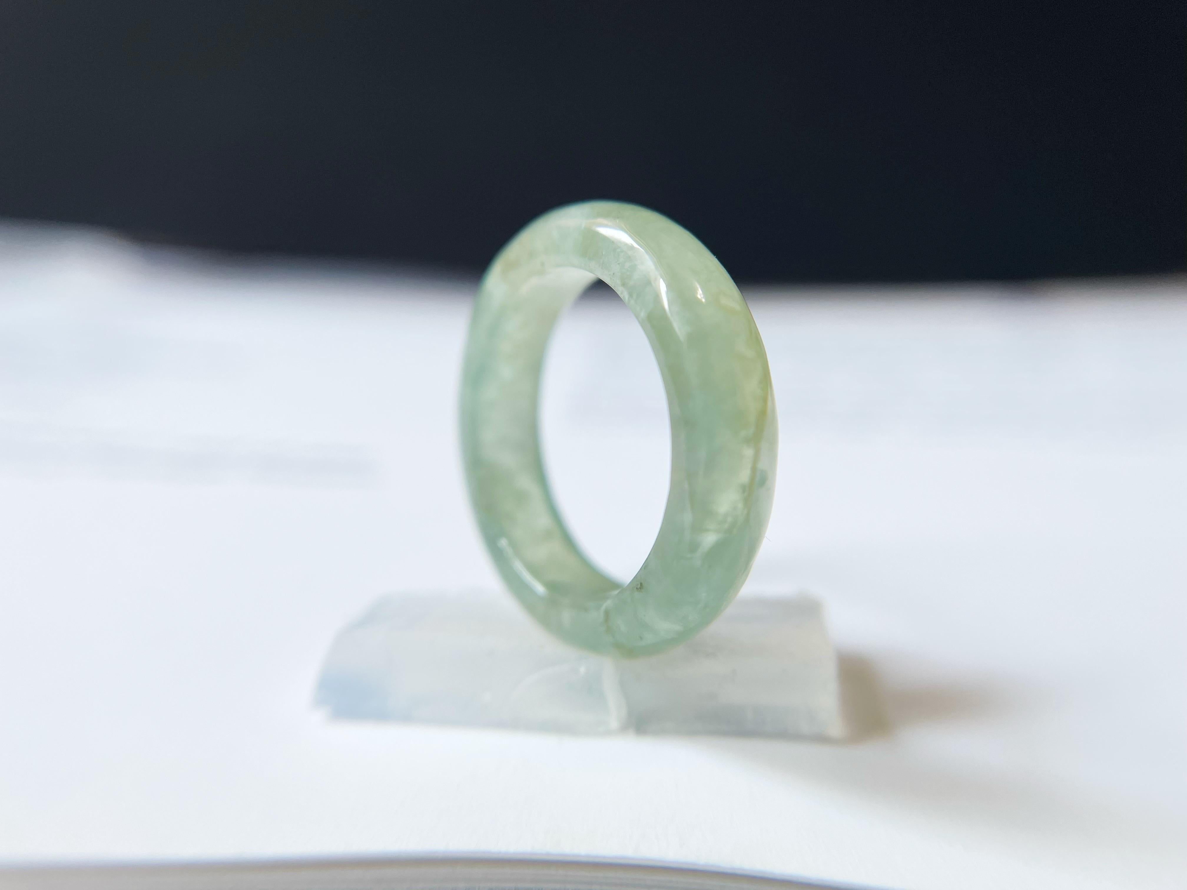 Natural Icy Pale Green Jadeite Ring Band from Myanmar In New Condition For Sale In Kowloon, HK
