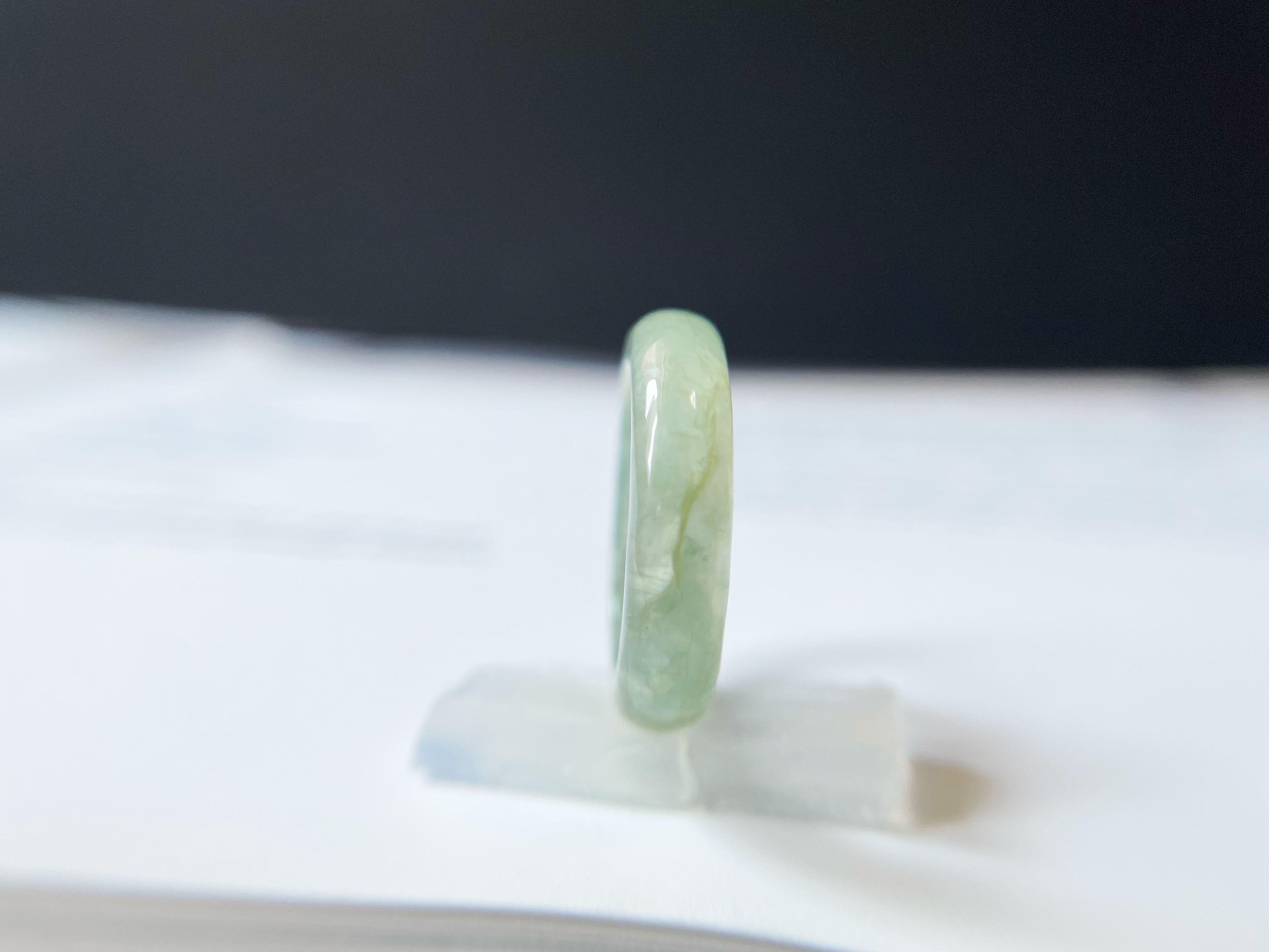 Women's or Men's Natural Icy Pale Green Jadeite Ring Band from Myanmar For Sale
